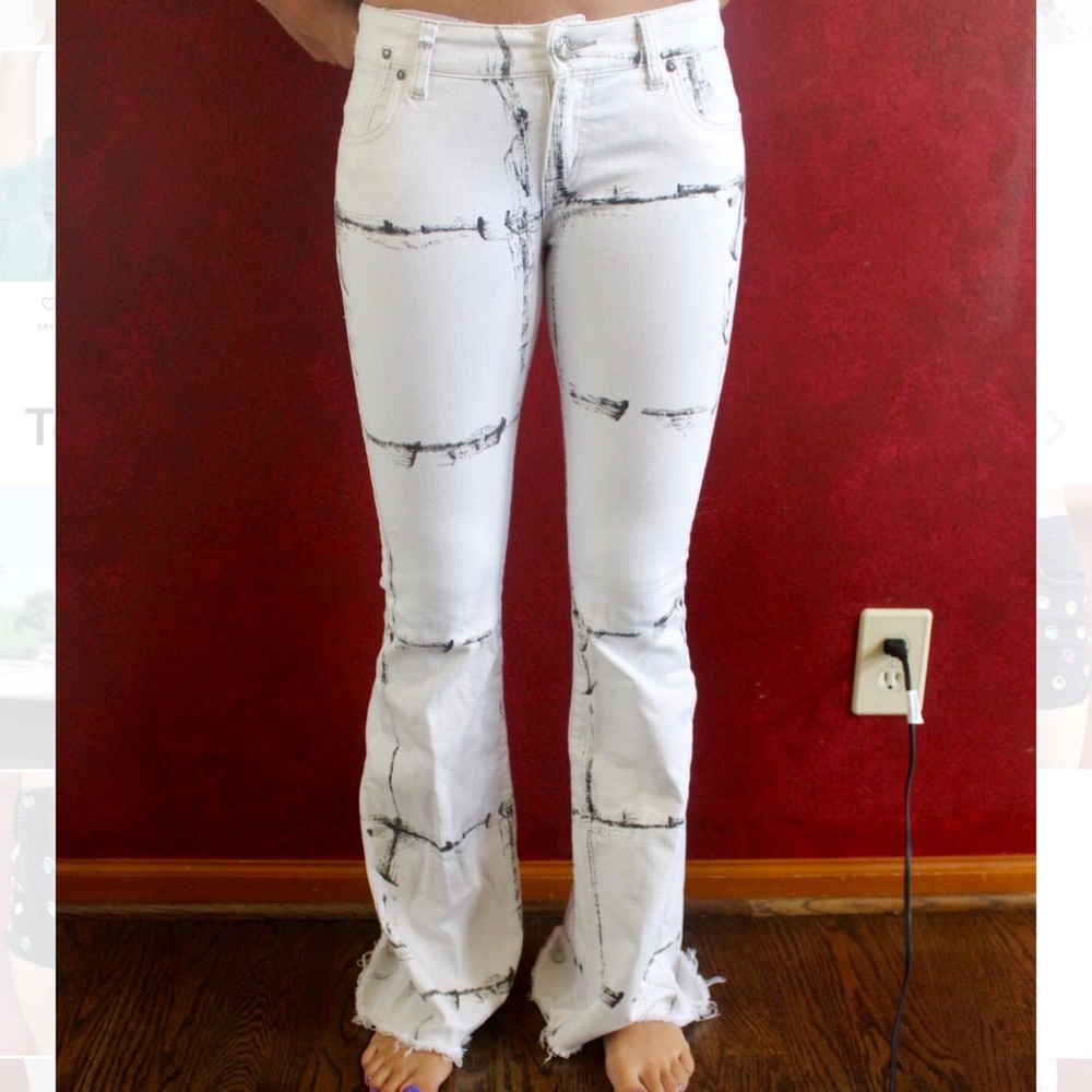 FP flared jeans with plaid/stripe print